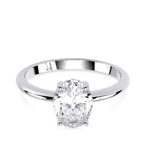 Bague de fiançailles solitaire en or blanc 10K avec diamant de laboratoire taille ovale certifié IGI et halo caché, idéale pour mariage, fête ou anniversaire - Product Image 1