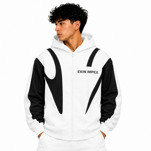 Sweat à capuche oversize uni blanc et noir de qualité supérieure |   Veste à capuche avec masque facial Front Streetwear |   Vêtements d'extérieur unisexes à la mode avec masque intégré - Product Image 3