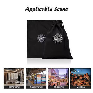 Sac à linge en toile noire avec logo personnalisé, petite pochette à cordon, sac anti-poussière en coton, sac à dos unisexe à cordon rayé – Vente en gros - Product Image 2