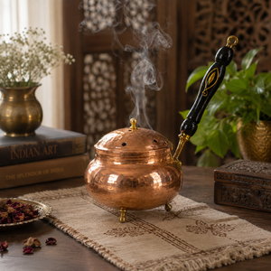 Handcrafted Hammered Copper Incense <b>Burner</b> Wooden Handle Bakhoor <b>Burner</b> Oud <b>Burner</b> Charcoal Censer Home Decor OEM ODM Gift - Product Image 4