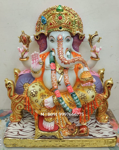 Makrana รูปปั้นหินอ่อนสีขาว,แฮนด์เมดพระพิฆเนศจิรูปปั้นนั่งบน Singhasan สำหรับบูชา - Product Image 4