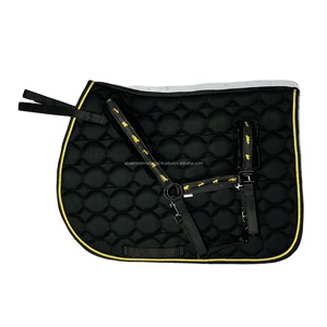 Wholesale Custom Eco-Friendly Cotton Polyester Horse Saddle Pad Halter Set Quilted <b>Ball</b> Foot Design Golden Cord Trim Fabric - Product Image 5