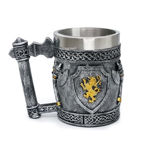 Taza para Beber de Doble Pared de Acero Inoxidable Puro con Resina, Diseño de Casco Gótico, Jarra de Cerveza de Caballero, Rey, Dragón, Lobo para el Hogar y Hotel - Product Image 1