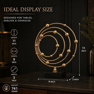 Decorative Metallic Gold Concentric Gyro Ring Tabletop Statue with <b>Weighted</b> Rectangular Display <b>Stand</b> for Luxury Living Room - Product Image 2