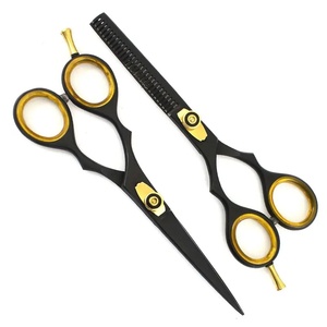 Tijeras de Pelo Profesionales Duraderas de Acero Inoxidable con Punta Afilada para Diestros, Mango Largo de 15.24 cm, 28 Dientes, Acabado Negro y Dorado - Product Image 4