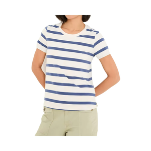 T-shirt en tricot rayé à manches courtes pour femme, coupe slim décontractée, 100% coton, avec impression numérique - Product Image 6