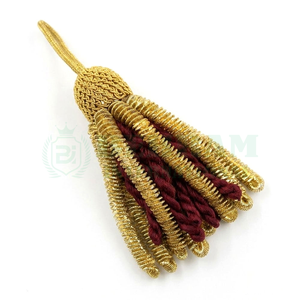 Passementerie Française Artisanale de Luxe Personnalisée en Fil Doré Bourgogne pour Tresse Liturgique, Pompon Métallique Zari pour Vêtement d'Église - Product Image 5