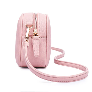 <b>Pink</b> PU Leather Crossbody Bag Round Shoulder <b>Purse</b> Zipper Closure Fashion Jewelry Organizer for Gifting - Product Image 1