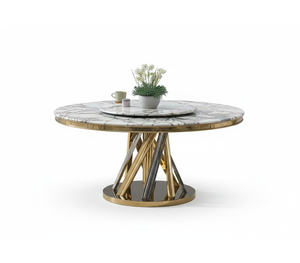 Mesa de Comedor Redonda Moderna de Mármol con Base Cruzada de Acero Inoxidable Negro para Muebles de Lujo para el Hogar y Hoteles - Product Image 2