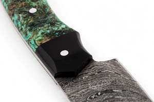 มีดทำครัวเหล็กดามัสกัสทำมือ ด้ามจับเรซิ่นไม้เคลือบสีเทอร์ควอยซ์ - Product Image 6