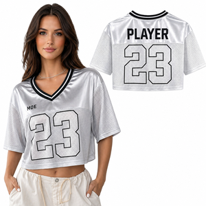 Camiseta Deportiva Metálica Plateada al Por Mayor, Personalizable, Transpirable, para Mujer, Estilo Hip Hop, Uniforme de Equipo, Talla Grande - Product Image 1