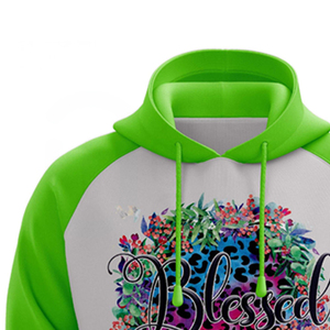 Sweat à capuche unisexe imprimé léopard floral, coupe classique, manches raglan, vert-gris, décontracté, pour l'automne, avec poche avant - Product Image 6
