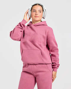 Conjunto Deportivo de 2 Piezas para Mujer, Diseño Moderno, Sudadera con Capucha Extra Grande Color Rosa Polvoriento y Pantalones Deportivos, Ropa Deportiva Transpirable de Algodón - Product Image 3