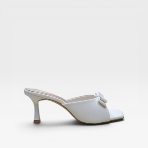 White Womens Block Heel Sandals Stylish Slip On Party Wear Heels Buckle Design Comfortable Fashion Ladies Footwear - Product Image 3