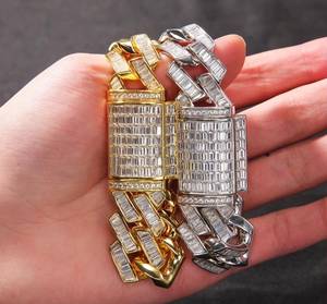 <b>Mens</b> Baguette Cut Moissanite Cuban Link Silver Bracelet Iced Out Diamond Round Brilliant Cut VS1 Hip Hop - Product Image 4