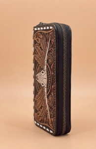 Embossed Leather <b>Wallet</b> Zipper Checkbook Holder <b>Long</b> <b>Wallet</b> Tribal Pattern for Women - Product Image 2