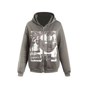 Sweat-shirt à capuche gris pour homme, coupe classique, en coton French Terry, décontracté, pour l'automne, couleur unie, sans doublure, tricoté, manches longues - Product Image 1
