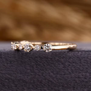 Half Eternity Diamond Band <b>Ring</b> Unique Platinum Wedding Band Lab Grown Diamonds Stackable <b>Rings</b> <b>Thin</b> Unique Women's Diamond Band - Product Image 3