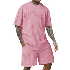 New Fashionable Crew-Neck t-shirts and shorts for men Vertical Stripe with Summer Men's 2 Piece t-shirts <b>Set</b> for men's OEM - Product Image 5