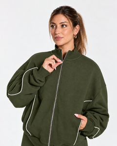 <b>Women</b> Contrastline Zipper Tracksuit Casual Two Piece Set Relaxed Fit <b>Jacket</b> And Wide Leg Pants Matching Outfit Wholesale Apparel - Product Image 3