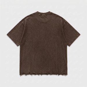 T-shirt vintage délavé et vieilli, coupe oversize, en coton épais, style streetwear décontracté, coupe carrée, pour usage quotidien - Product Image 5