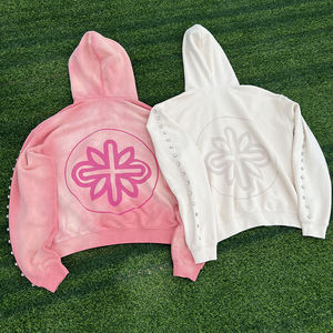 Rhinestone & Pearl Work Graphic Hoodies Custom Printing Zip-up Sweatshirt Hip Hop Style Streetwear Hoodie for <b>Men</b> and Women - Product Image 2