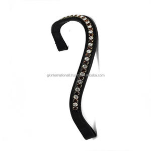 Brow <b>Band</b> with <b>Copper</b> and White Stones Crystals Decorative Wave Shaped Premium Leather Horse Brow <b>Band</b> with Stitched Loops - Product Image 2
