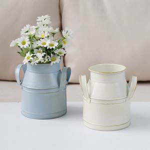 Rustic Metal Bucket Flower <b>Pot</b> With Handles In Green Pink White For Indoor Plants And Flowers - Product Image 3