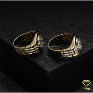 Bague de luxe pour homme, aspect cristal rond, avec design de lunette en éventail doré, pour la vente en gros de bijoux de mode - Product Image 2