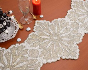 Handmade Luxury Customized Shape Fabric Table <b>Runner</b> <b>Green</b> Cream Embroidered Design Mats Pads Eco-Friendly Durable Lightweight - Product Image 6