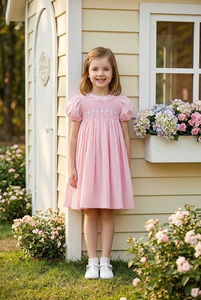 Robe florale pour bébé fille de qualité supérieure, coton biologique, respirante, lavable, anti-rides, col personnalisé - Product Image 3