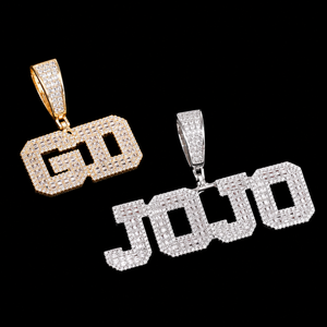Collier Pendentif Lettre Premium Plaqué Or 18K Moissanite Taille Baguette Sertissage Canal Style Hip Hop Unisexe Usage Quotidien - Product Image 1