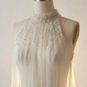 Vestido de Noche Blanco de Alta Calidad con Cuello Halter y Pedrería, Vestido de Gala de Tul Plisado con Cristales, Elegante Traje Formal - Product Image 1