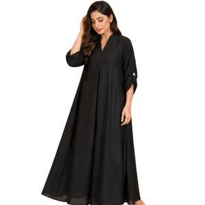 Women's Black Solid Maxi Long Sleeve <b>Dress</b> <b>Loose</b> Fit Casual Elegant Full Length Robe Soft Comfortable Traditional <b>Dress</b> - Product Image 6