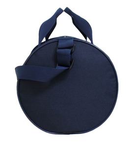 Premium Navy Blue Canvas Barrel Bag Large Capacity Minimalist Gym Duffle with Retro Leather Patch and Reinforced Webbing Handles - Product Image 5