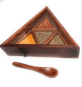 Boîte à épices en bois avec couvercle en verre, compartiments séparés, fabrication artisanale, style rustique, récipient de rangement pour assaisonnements, pour comptoir de cuisine - Product Image 6