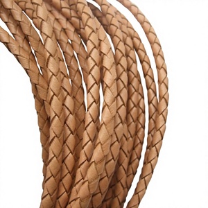 Designer 4mm Antique Natural Bolo <b>Braided</b> Leather <b>Cord</b> Round Vintage Distressed Leather Rope Jewelry Supply - Product Image 2