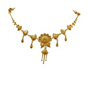 Collar de Oro Sólido de 22K para Mujer, 5-7 Gramos, Ligero, Oro Amarillo, Diseño Floral, Estilo Indio, Joyería Tradicional para Bodas - Product Image 1