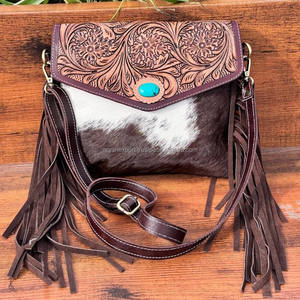 Vente chaude de haute qualité Durable usiné à la main en cuir de vachette véritable sac à main et pochette ensemble en gros 2 pièces Combo pour les femmes - Product Image 5