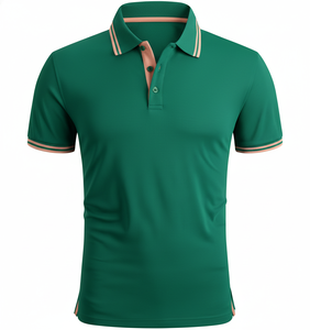 Men's Blue Short Sleeve <b>Polo</b> <b>Shirt</b> With <b>Yellow</b> Trim Casual Knitted Solid Color Design Regular Fit - Product Image 3