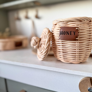 Hot Selling Rattan Honey Jar Kids Toy Handmade Storage Pot with Wooden Dipper for Kids Play Pretend Toy Bulk - Product Image 2