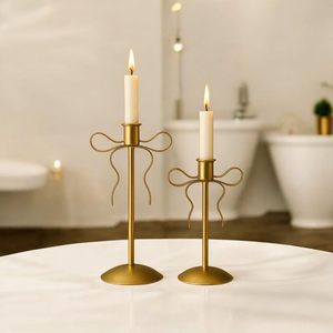 Ensemble de 2 bougeoirs en métal doré écologiques, minimalistes, pour bougies coniques, décoratifs pour anniversaire, pour table de chambre - Product Image 1