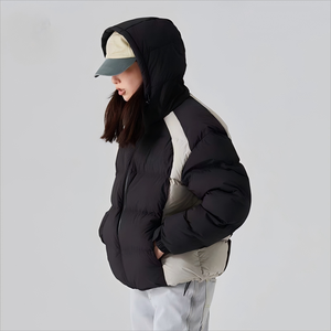 Winter <b>Quilted</b> <b>Jacket</b> Hooded Color Blocked Full Sleeve Polyester Wadding Warm Coat Thick Zipper Closure - Product Image 3