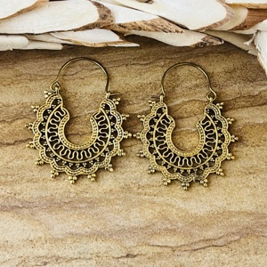 <b>Top</b> Choice Boho Wave Hoop <b>Earrings</b> Tribal Brass Jewelry For Women Antique Brass Finish Scalloped Design For Wholesale/OEM/ODM - Product Image 1