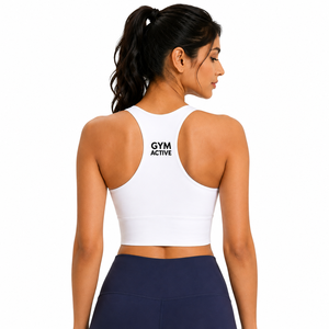 Women <b>White</b> Racerback High Support Spandex/Nylon Sports Bra <b>Crop</b> Top High Waist <b>Leggings</b> Set Custom Gym Activewear Yoga Workout - Product Image 2