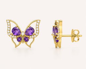 Pendientes de Mariposa con Circonitas y Amatista, Chapados en Oro, Joyería para Mujer, Regalo para Bodas y Fiestas - Product Image 2