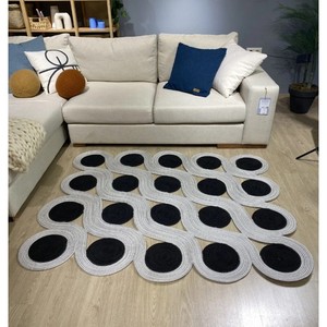 Modern Geometric Jute Area Rug Rectangle Flat Weave Non Slip Living Room Floor Mat Handcrafted Black White Pattern - Product Image 4