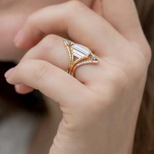 Women's Emerald Cut Diamond <b>Cocktail</b> <b>Ring</b> 14K <b>Gold</b> Geometric Prong Setting Luxury Fine Jewelry IGI Certified - Product Image 6