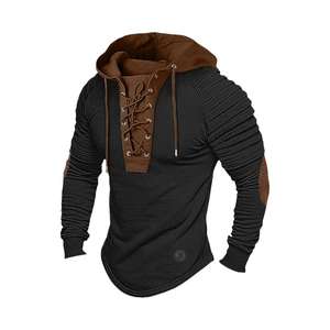 Sudadera con capucha de uso diario Vintage para hombre, tejido transpirable elástico suave con cordón y hombros plisados - Product Image 2