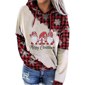 Wholesale Custom <b>Christmas</b> Gnome Graphic Print Buffalo Plaid Colorblock Hooded <b>Sweatshirt</b> Winter Casual Pullover Fleece Lined Ho - Product Image 3